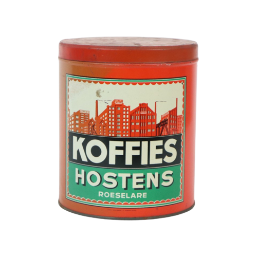 Koffie Blik Hostens Roeselare Rood Eerste Helft 20Ste Eeuw Art Deco Stijl 18Cm