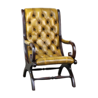 Sierlijke Rundleren Chesterfield Fauteuil Gecombineerd Met Hout