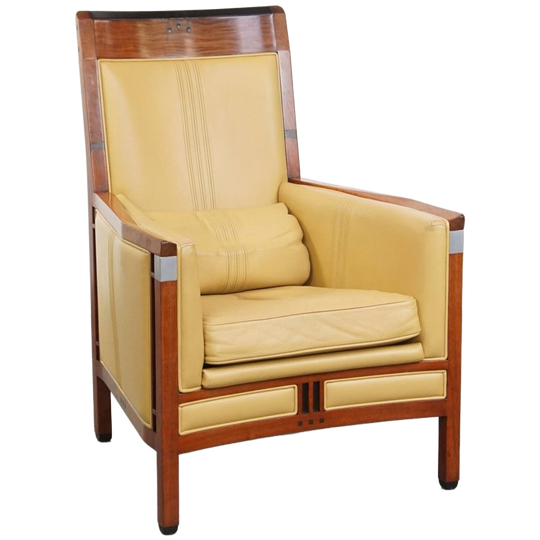 Prachtige Art Deco Schuitema Design Fauteuil In Geel Leer Met Een Hoge Rug Uit De Decoforma Serie 1