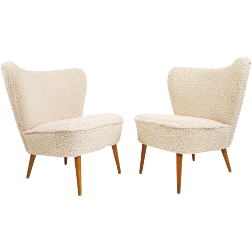 SVITA Panama Retro Loungestoel, beklede stoel, cocktailstoel, schotelvoet, metaal, stoffen bekleding, beige
