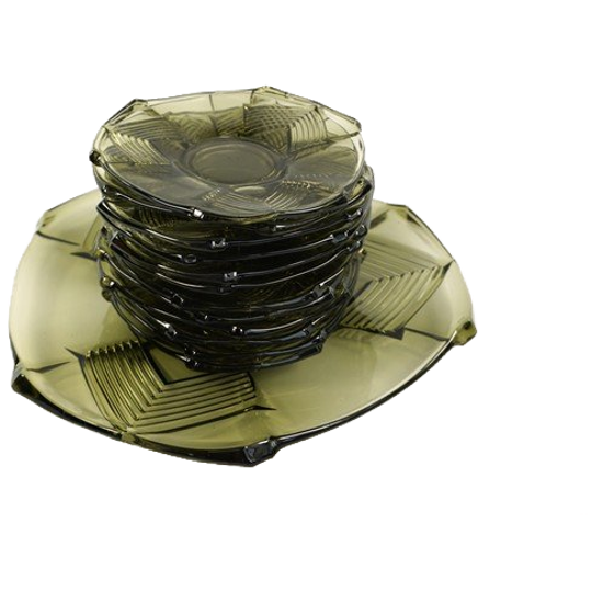 Vintage Glazen Gebaksset Groen 1