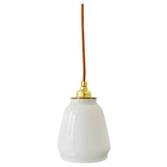 Vintage Hanglampje Melkglas Hoogglans Goud 1