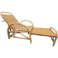 Vintage Boho Rotan Ligstoel Lounge Chair '60 Verstelbaar