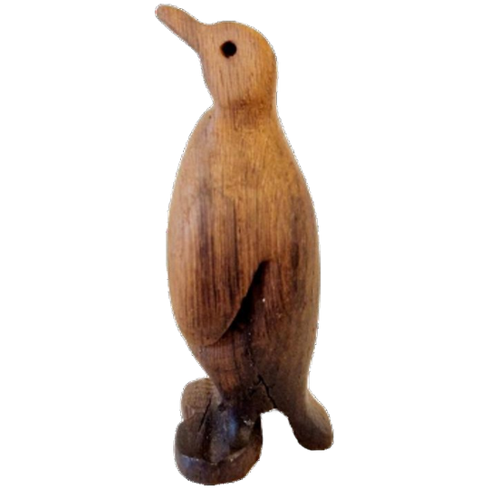 Vintage Pinguin Beeldje Teakhouten Vogel 1