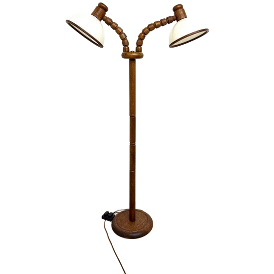 Vintage Houten Vloerlamp Van Steinhauer Met Twee Kappen 1