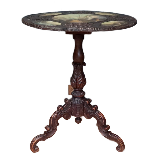 Antieke Tilttop Tafel 19e Eeuw Met 5 Schilderingen 1
