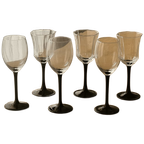 Set Of 6 Mistmatched Wine Glasses With Black Stem thumbnail 1