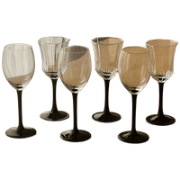 Set Of 6 Mistmatched Wine Glasses With Black Stem