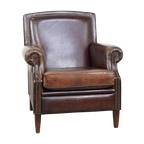 Donkere, In Goede Staat Verkerende En Comfortabele Schapenleren Fauteuil/Armchair thumbnail 1