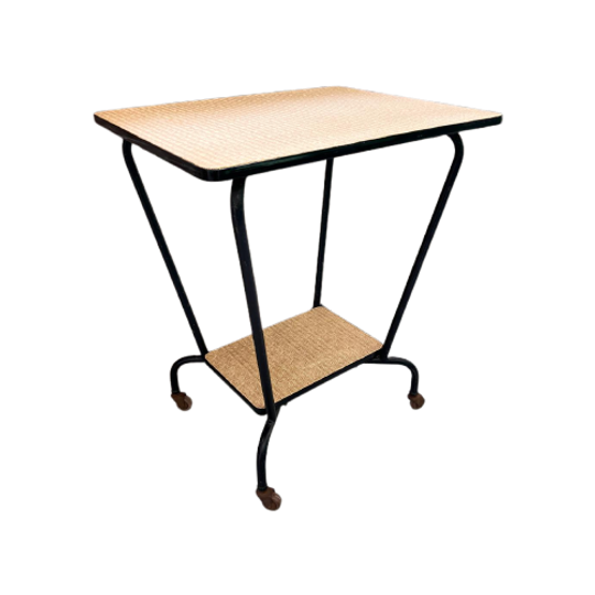 Mid Century Trolley, Vintage Bijzettafel Op Wielen, Side Table 1