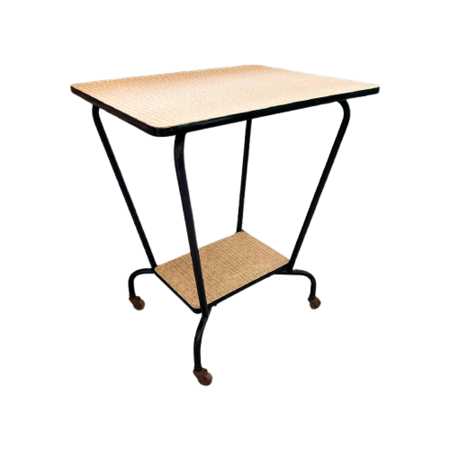 Mid Century Trolley, Vintage Bijzettafel Op Wielen, Side Table