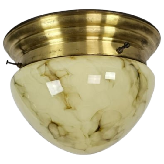 Dutch Design - Giso Gispen - Plafonniere - Gemarmerd Glas - Messing - 80's 1