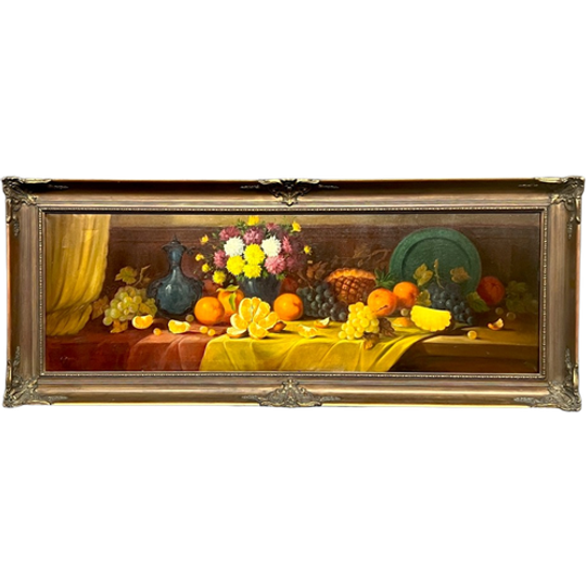 L.maes. Stilleven Met Bloemen En Fruit. Groot Formaat. 1