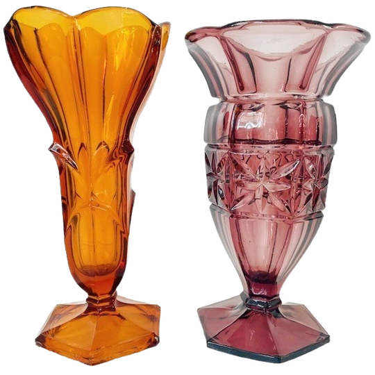 Set Art Deco Vazen Boheems Glas 1930’s Stolzle Paars Amber 1