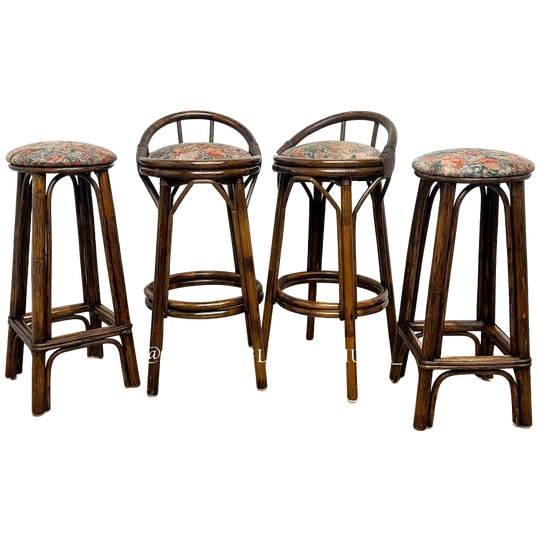 Vintage Rotan Bamboe Manou Barkrukken, Vier Stuks 1