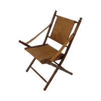 Officer’S Chair - Wood And Leather Upholstery - Military Campaign Style
