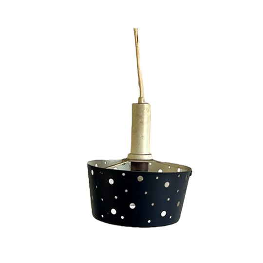 Vintage Zwarte Metalen Luster Met Gaatjes Seventies 1