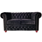 Brighton 2-zits Classic Chesterfield Bank – Zwart Stof thumbnail 1