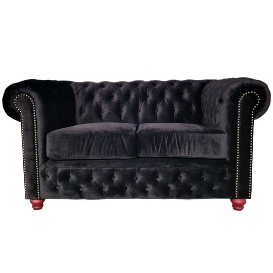 Brighton 2-zits Classic Chesterfield Bank – Zwart Stof 1