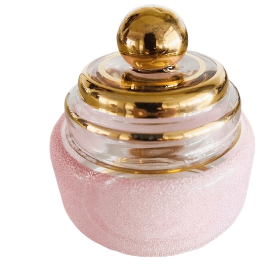 Artdeco Poederdoos Roze Gesuikerd Glas Sieradendoosje 1950’s 1