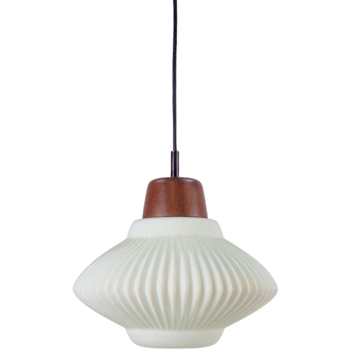 Vintage Philips Hanglamp Louis Kalff Teak Opaline Glas 60’S