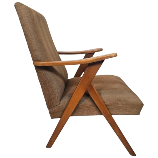 Lounge Fauteuil - Houten Frame - Originele Gestructureerde Bekleding - 60's 1