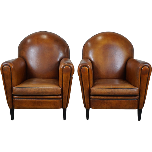 Set Van Twee Schapenleren Artdeco Stijl Design Fauteuils Met Een Mooi Patina