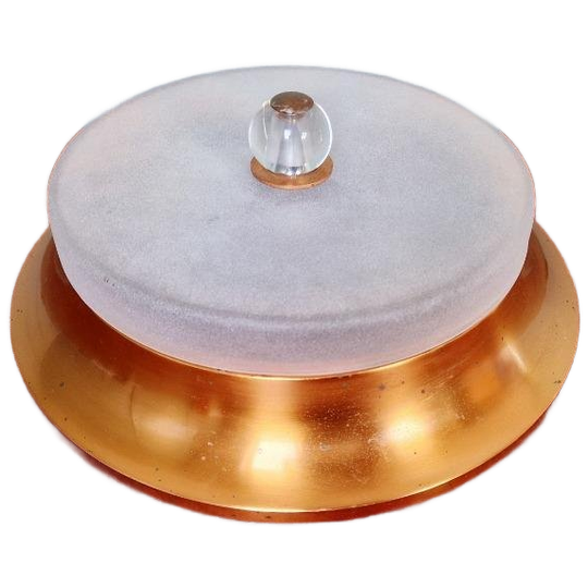 Art Deco Plafondlamp In Koper En Matglas, 1930 1