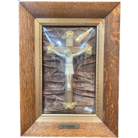 Christus Aan Het Kruis, In Eiken Lijst, Met Bol Glas- Reliving