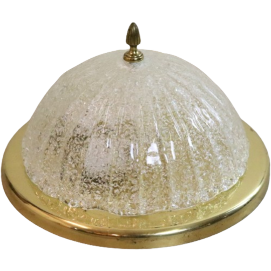 Plafonniere Goudkleurig Messing Glas Vintage 1