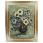 Vintage Bloemen Stilleven Amateur Schilderij Ingelijst Gesigneerd thumbnail 1