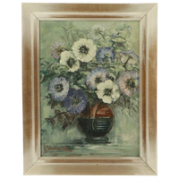 Vintage Bloemen Stilleven Amateur Schilderij Ingelijst Gesigneerd