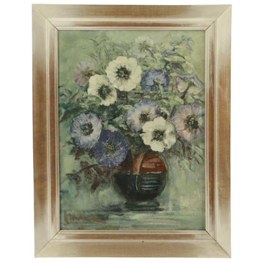 Vintage Bloemen Stilleven Amateur Schilderij Ingelijst Gesigneerd 1