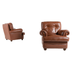Pair Of Brown Leather Club Armchairs / Fauteuil From 1970’s, Italy thumbnail 1