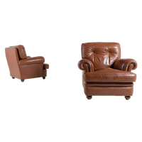 Pair Of Brown Leather Club Armchairs / Fauteuil From 1970’s, Italy