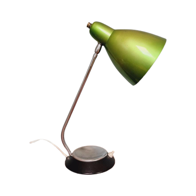 Vintage Bureaulamp In Groen En Chroom Gelakt Metaal