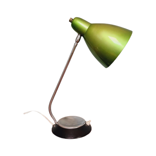 Vintage Bureaulamp In Groen En Chroom Gelakt Metaal