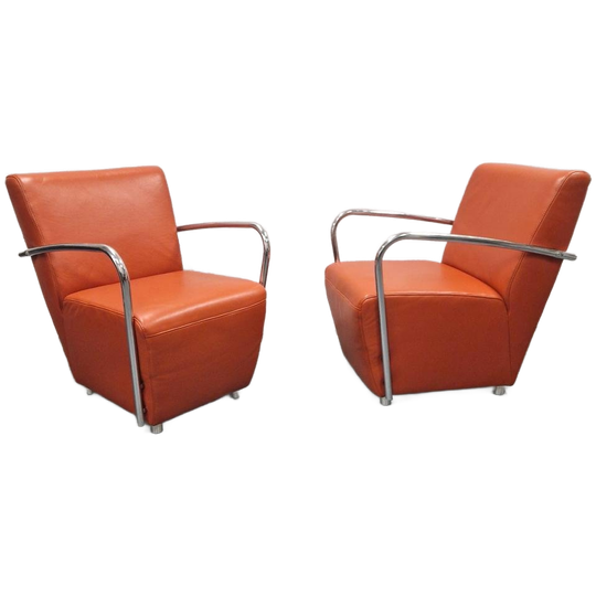 Set 2 Oranje Fauteuils Roest Oranje 2 Fauteuils Buizenframe 1