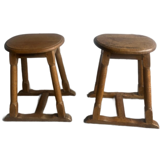 Pair Of Rustic Oak Stools, 1930s 1