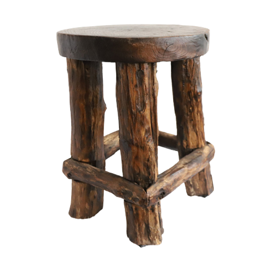 Vintage Zware Houten Kruk/plantentafel, Jaren '60/'70 1