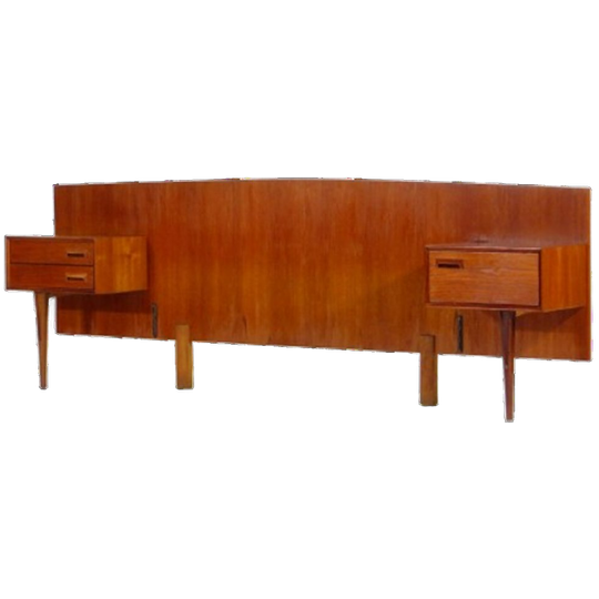 Vintage Mid Century Double Bed Headboard With Nightstands In Teak, 1960s 1