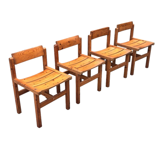 Vintage Set Van Vier Edvin Helseth Stoelen Pinewood Design 1