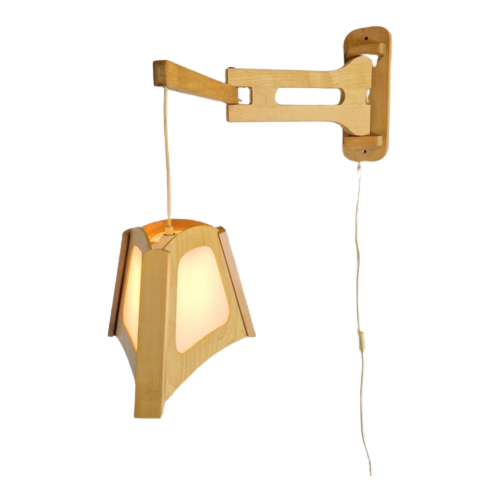 Vintage Grenen Wandlamp Plexiglas Scharnier Lamp ’70 Denmark