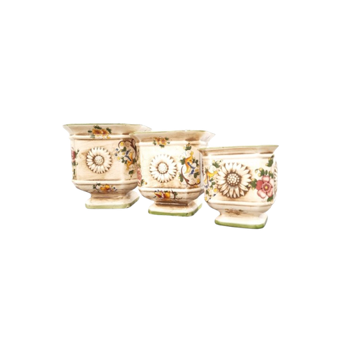 Set Vintage Majolica Kruiden Bloempoten, Capodimonte, Italië