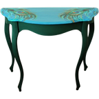 Een Hoge Side Table Groen Met Blauw, Tafel Met Pauwenveren thumbnail 1