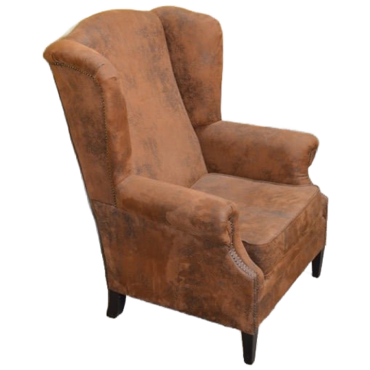 Vintage Oorfauteuil Van Nubuckleer In Goudbruine Kleur 1