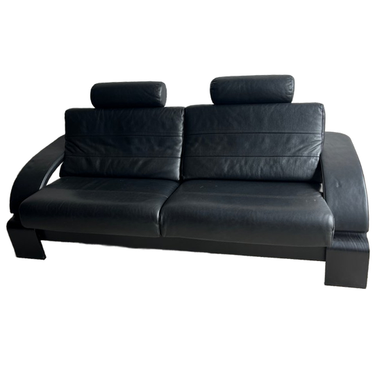 Nelo Kroken 2-seater Sofa Black Leather 1970s 1