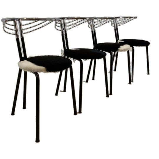 Set Of 4 Vintage Cowhide Dining Chairs 1