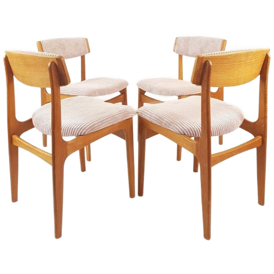 4 Vintage Roze Stoelen Licht Roze Ribstof Gerestaureerd 1
