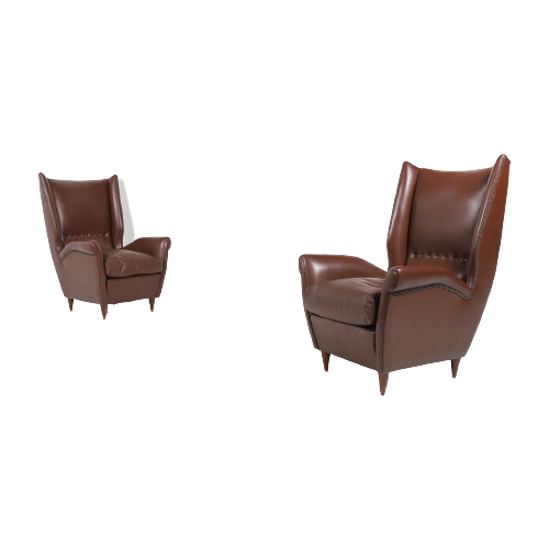 Pair Of Italian Wingback Lounge Armchairs Model 512 By Gio Ponti, 1950’S